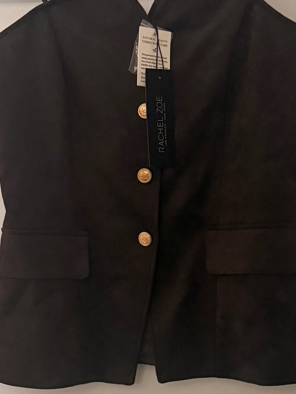 Rachel Zoe Brown Faux-Suede Sleeveless Blazer with Gold Buttons - Picture 9 of 9